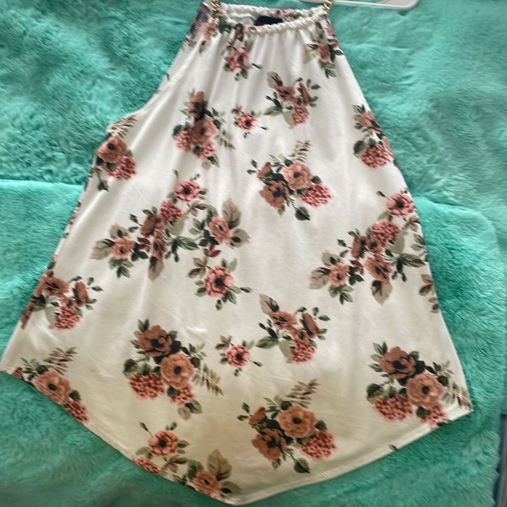 Cream floral large shirt with gold chain straps